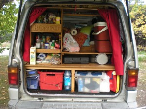 An organized kitchen/food storage area is a must when living in a van
