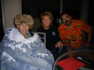 Gramps' last night on the patio.  He was cold, so we hooked him up with all kinds of warm stuff.
