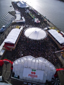 Ferris-wheel view of the festival fun.