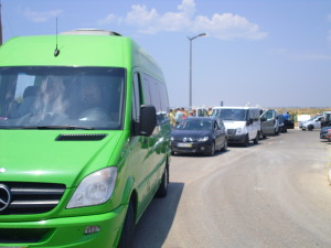 green van and other vehicles