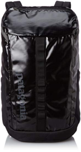 Black water resistant Patagonia black hole 28 liter backpack front