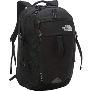 zipped up North Face surge womens backpack in black