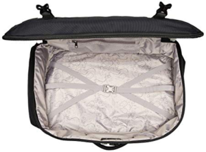 Interior of Pacsafe Vibe 40 liter backpack un-zipped